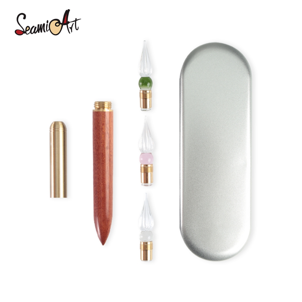 Calligraphy Pen Set - SeamiArt Replaceable Glass Nibs Wood Handle