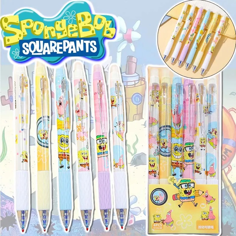 Calligraphy Pen Set - 6Pcs/Set SpongeBob Kawaii Erasable Pens 0.5mm