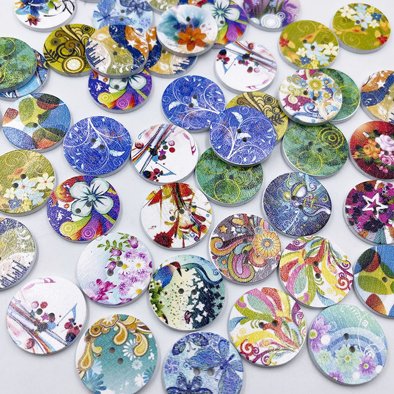 Art Craft Kite - 50pcs 15mm/20mm/25mm 2-hole Mixed Flower Wooden
