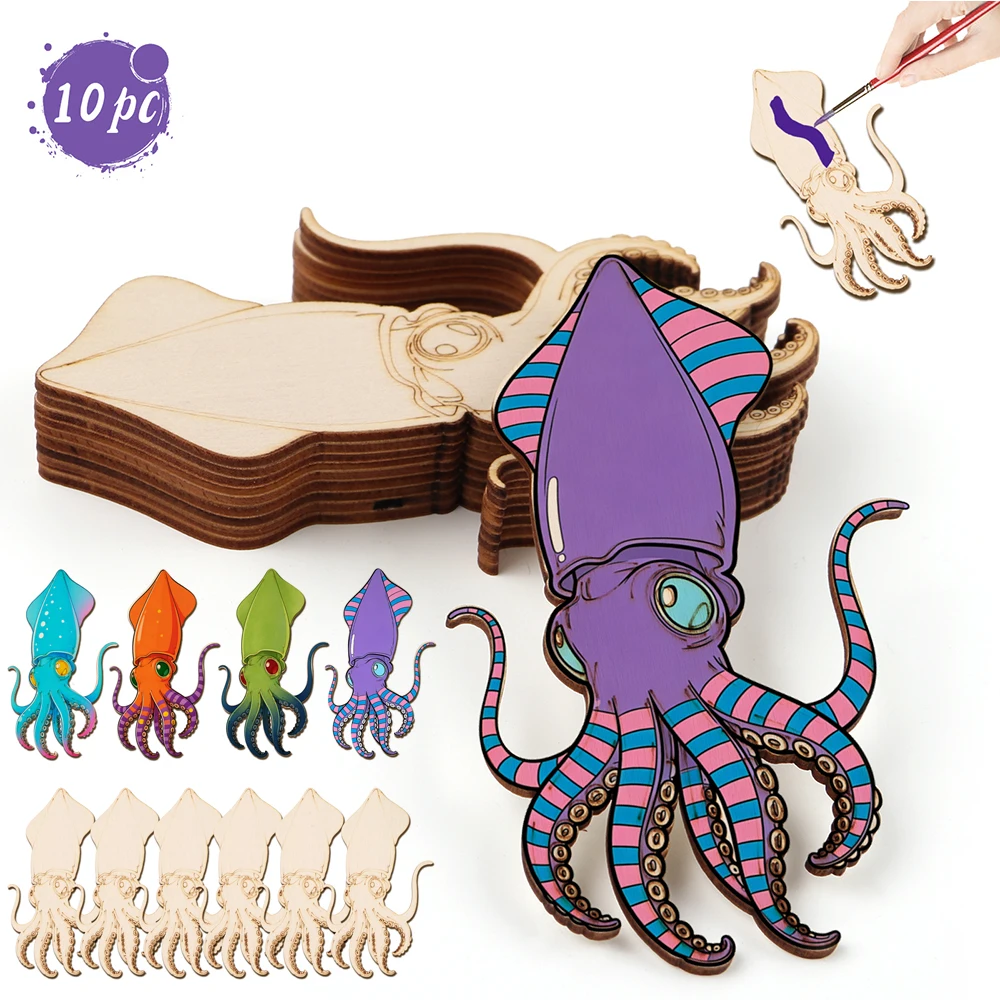 Art Craft & Architecture - 10pcs/set Unfinished Wood Craft Octopus Animal