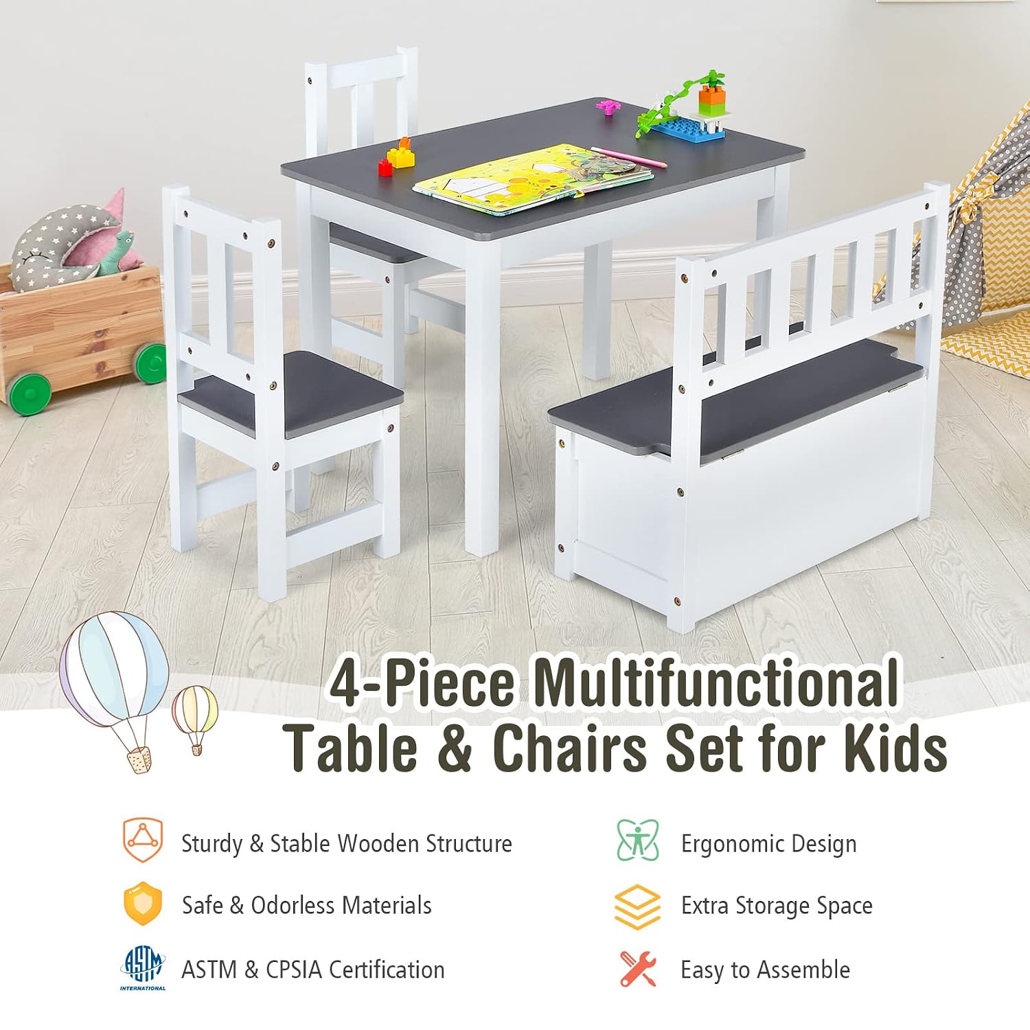 Wood Kids Table & Chair Set wi - огляд і ціна Art Craft Toddlers