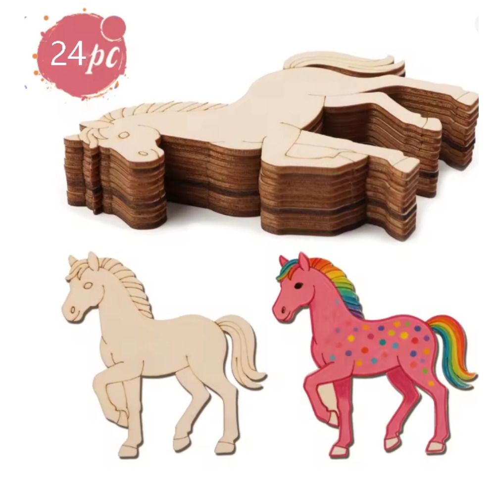 24Pcs Unfinished Horse Wooden  - огляд і ціна Art Craft Horse