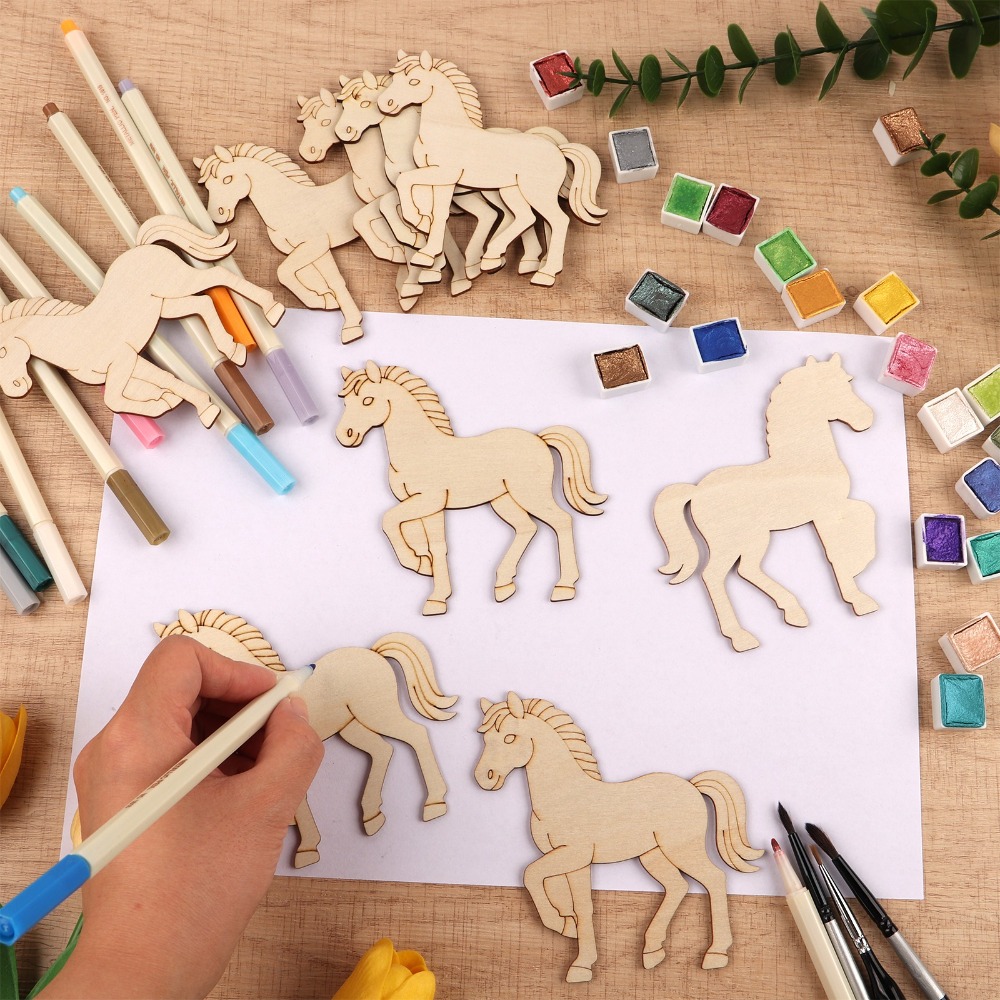24Pcs Unfinished Horse Wooden  - огляд і ціна Art Craft Horse
