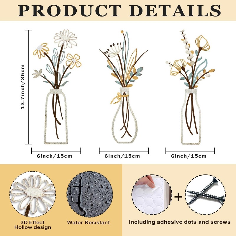 3pcs Metal Flowers Wall Decora - огляд і ціна Art Craft Flower