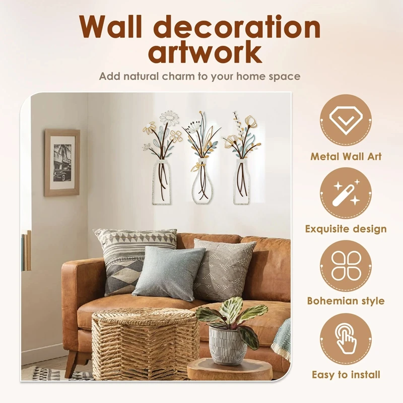 3pcs Metal Flowers Wall Decora - огляд і ціна Art Craft Flower