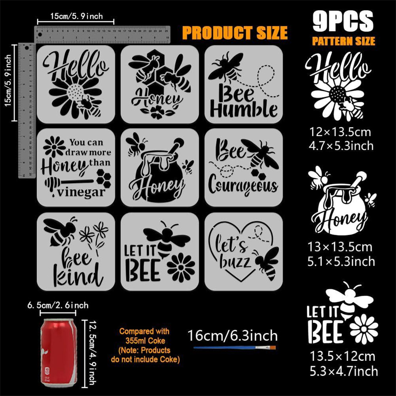 9Pcs Quotes Bee Honey Stencils - огляд і ціна Art Craft Quotes
